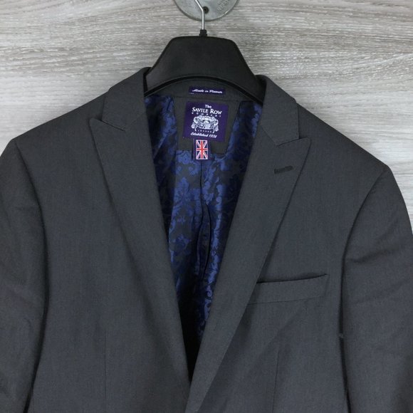 Savile Row Co Brixton Grey 2 Button Suit Blazer - Picture 2 of 5